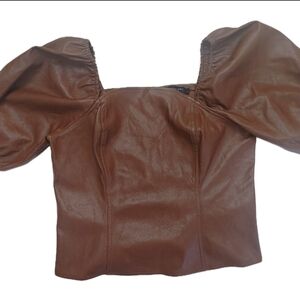 Marc New York Congac Ballon Sleeve Faux Leather Top Size Large